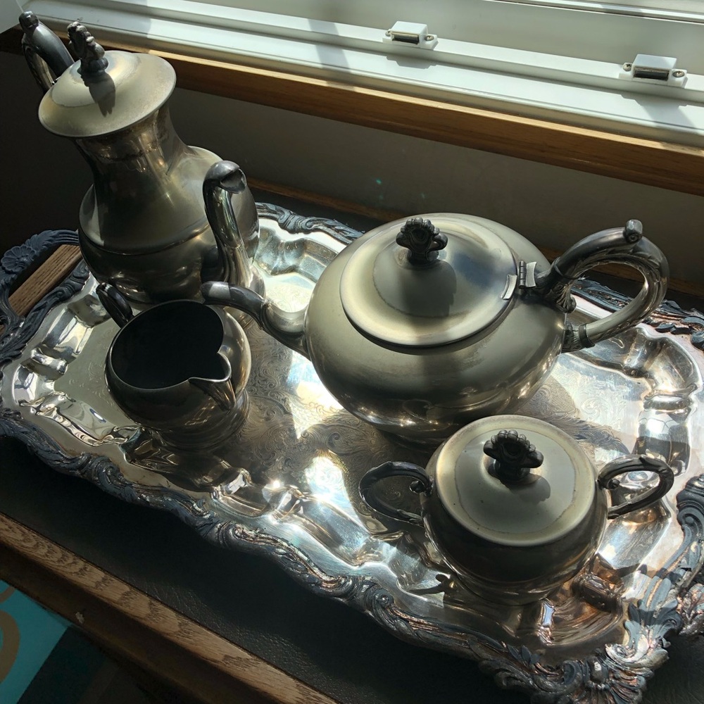 Vintage Silver  Plated Tea  Set  on Decorative Tray - Complete